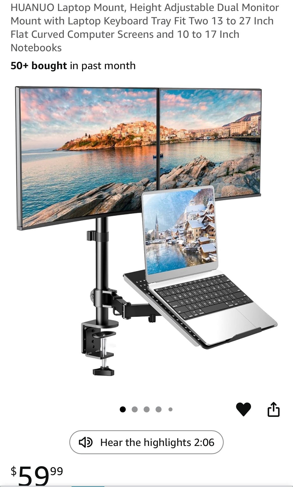 dual monitor stand + laptop tray