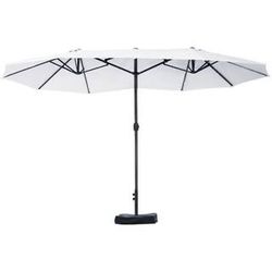 15ft Double Sided Rectangular Patio Umbrella w/ Base & Crank, Beige $100