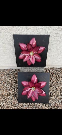 3D Metal Flower Wall Art Panels Set of 2