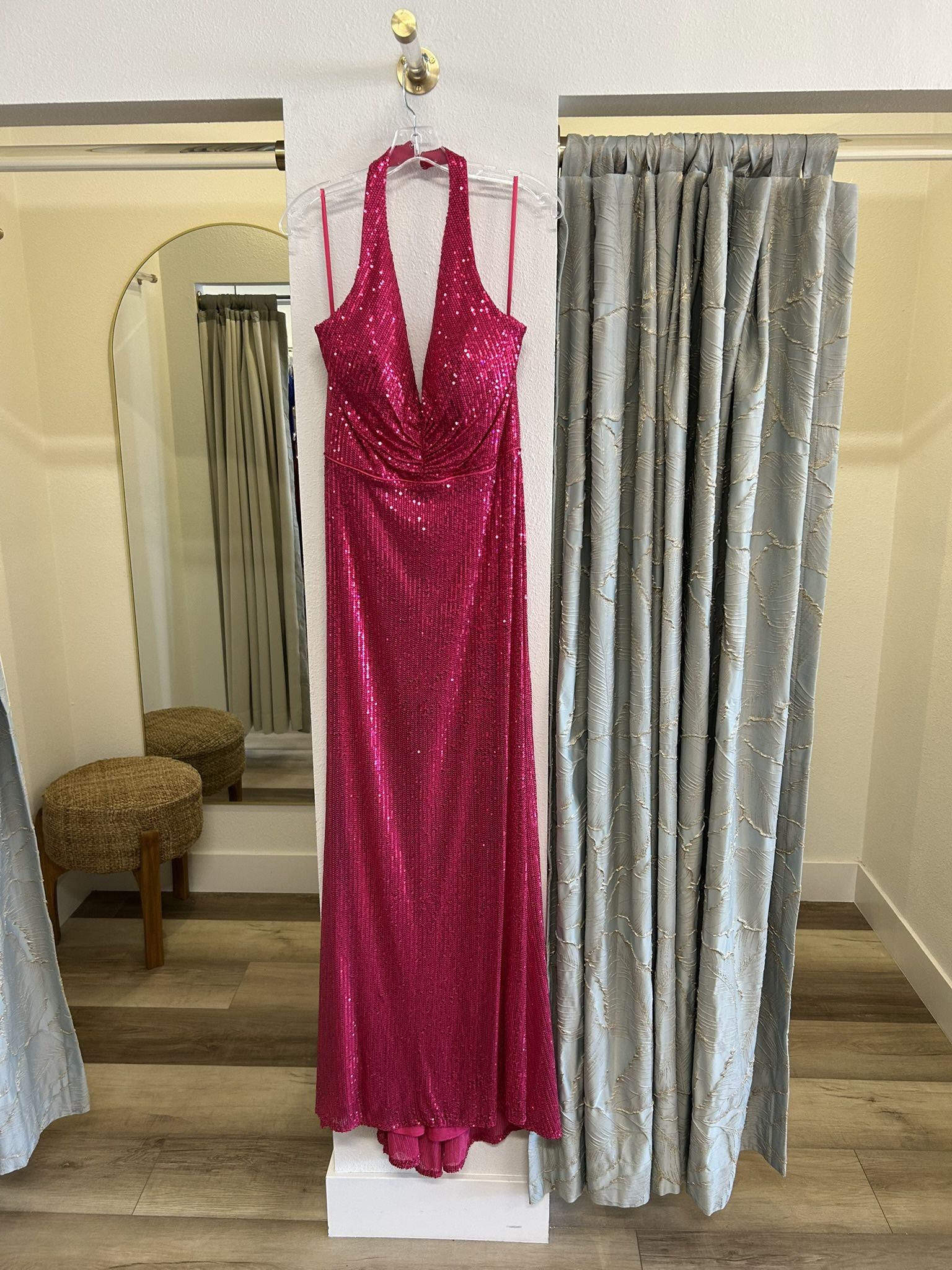 Hot Pink Sequin Halter Dress, NWT, Size 12
