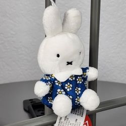 3" Miffy Bunny In Blue Flower Dress Keychain Charm Plush