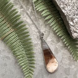 Natural Teardrop Botswana Agate Silver 18” Silver Necklace