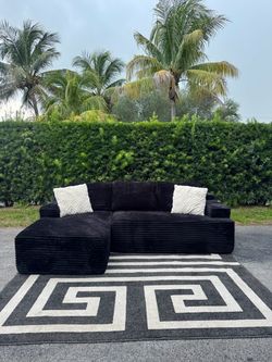 Black Corduroy Boneless Sectional Sofa (Delivery Available)