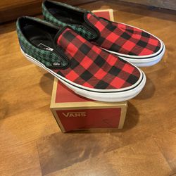 Woman’s Vans Plaid Slip On Shoes Unisex Shipping Avaialbe 