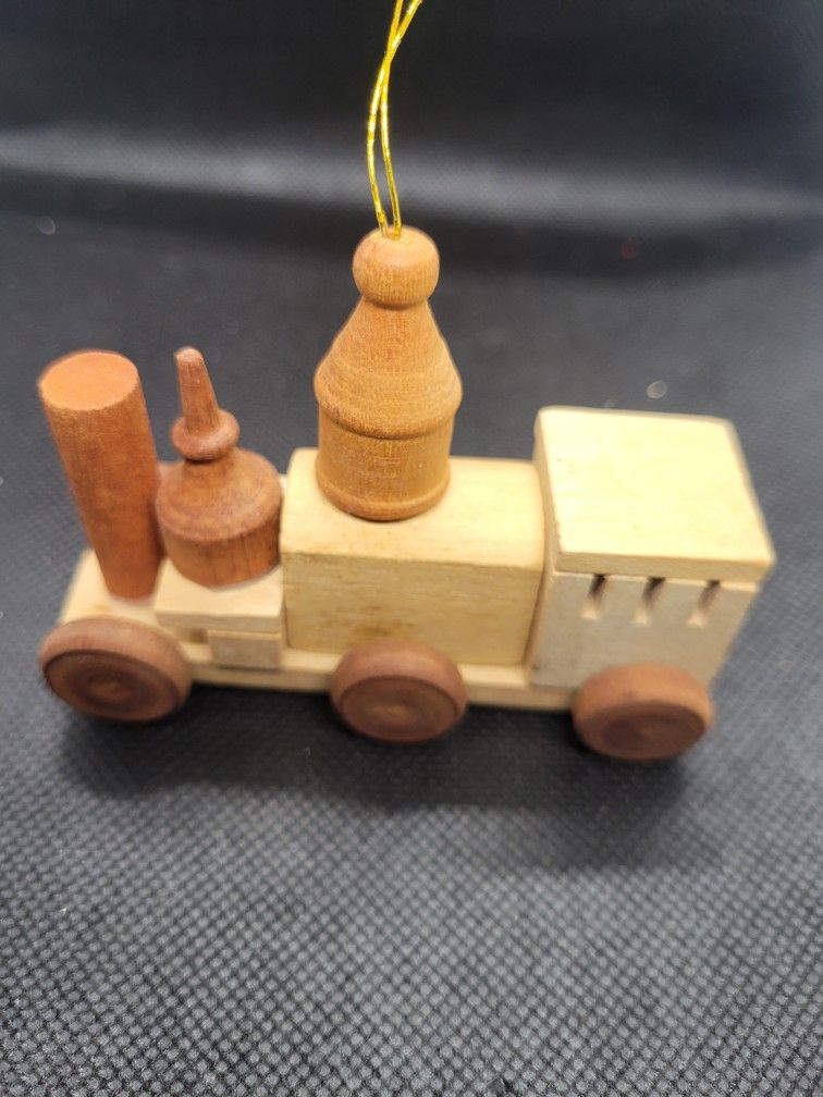 Hand Carved Wooden Train Ornament