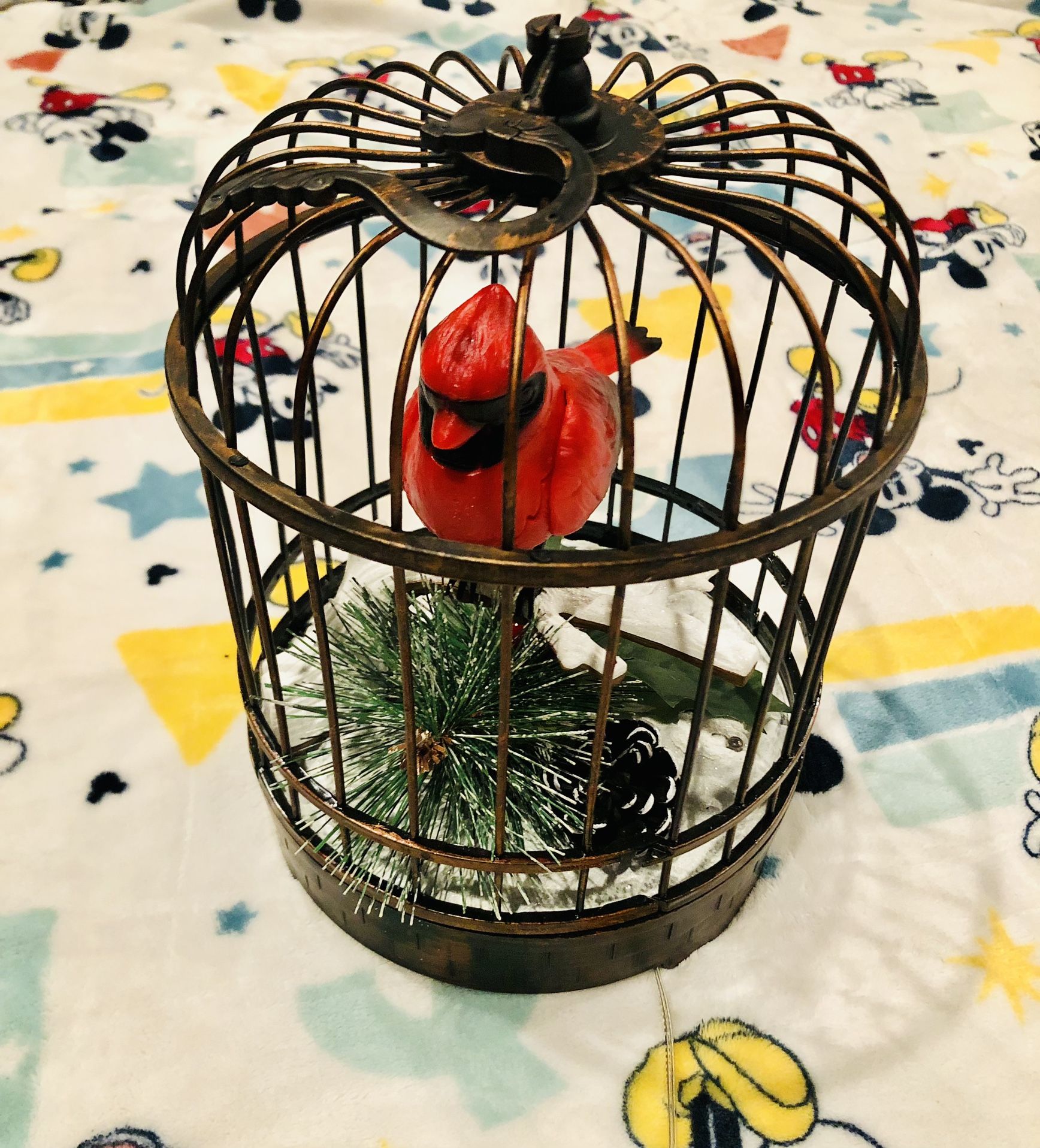 Animated Singing Cardinal In Cage 12 Inches