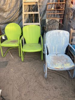3 vintage metal motel chairs