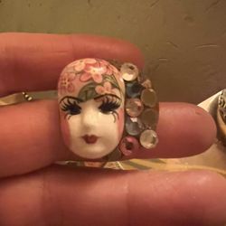 Vintage Signed Adagio Face Pin Hand-Painted Porcelain