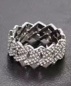 Iced Out Cuban Chain Ring, White Gold Plated,  CZ Simulated Stones, Men's Sizes 11 & 12 Available 