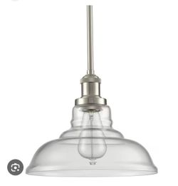 Claxy Glass Light 1 -Light Nickel Brushed Industrial Clear glass Dome Medium Hanging Pendant light