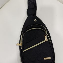 Fashion The Collection Black Quilted Sling Bag Gold Hardware Zipper Accent