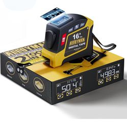Alloyman 2-in-1 Digital Tape Measure, 16ft Length, 50 Historical Data Records, 6 Unit Switch, 4 Measurement Modes, Movable Magnetic Hook