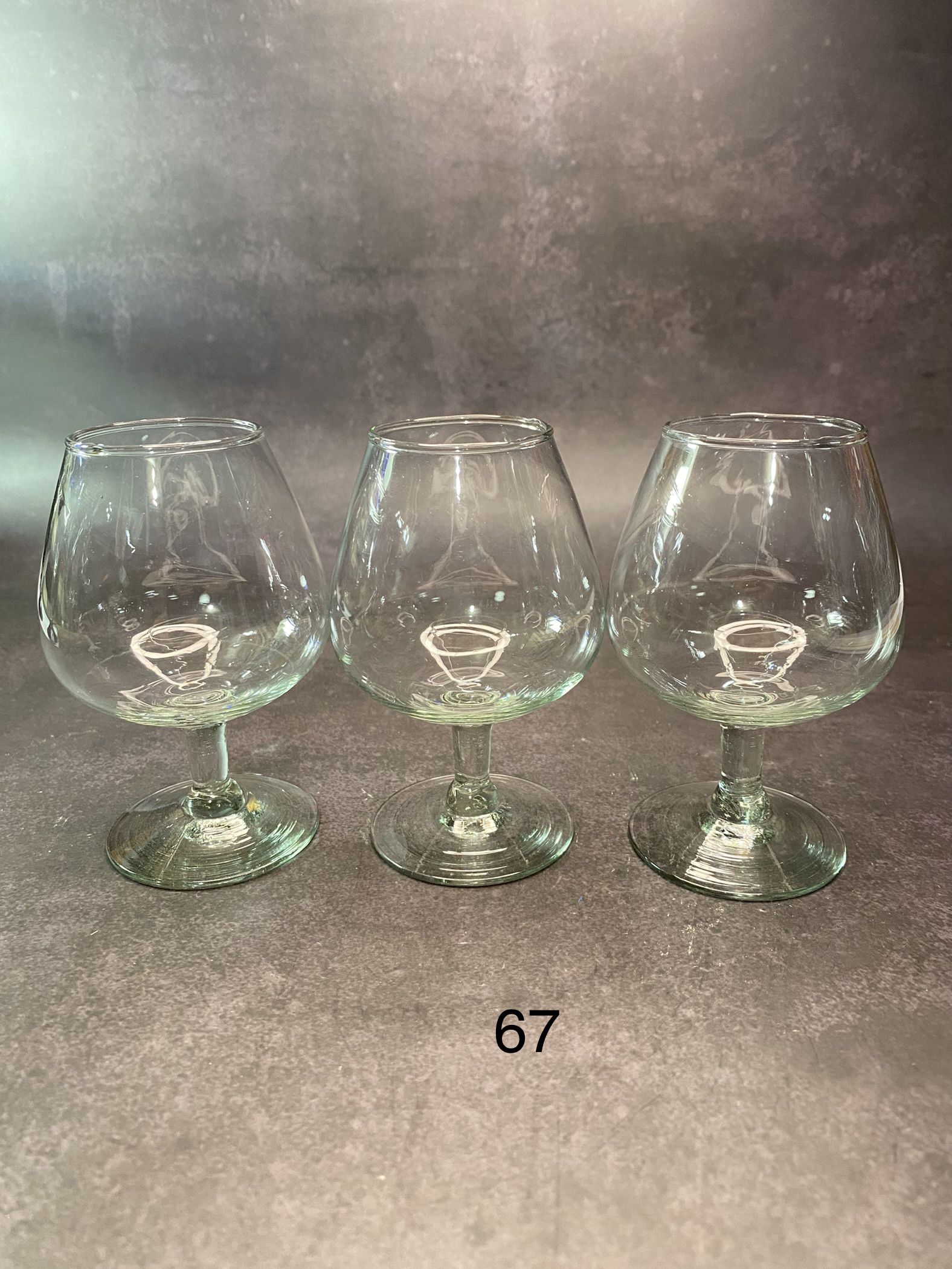 Set of (3) Small Hand cut & Hand Blown Vintage Brandy Snifters.