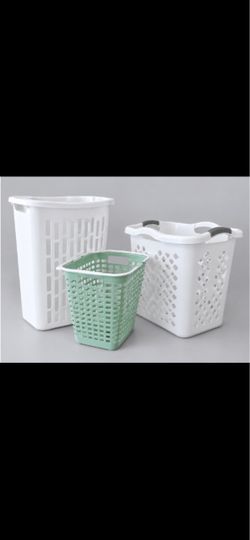 🧺 Set of 3 Laundry Baskets – White & Green