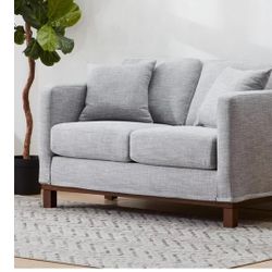 Loveseat, Couch, Gray W Wood Base, 