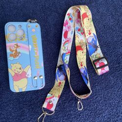 Winnie The Pooh Case For iPhone 13 Pro Lanyard Wrist Strap Band Holder 