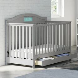 Graco Gray Baby Crib + Mattress + Mattress Cover (Set)