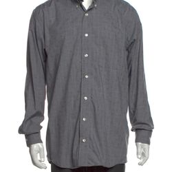 Allen Edmonds Grey Tonal Plaid with Speck Detail Long Sleeve Button Up Shirt