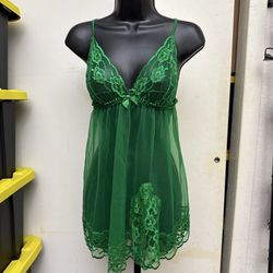 Frederick's of Hollywood Women's Vintage Green Lace Mesh Babydoll