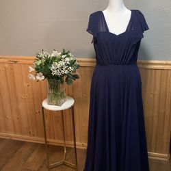 Lulu Chiffon Navy Blue Size 10 Bridesmaids Dress Tailored For 5’3”
