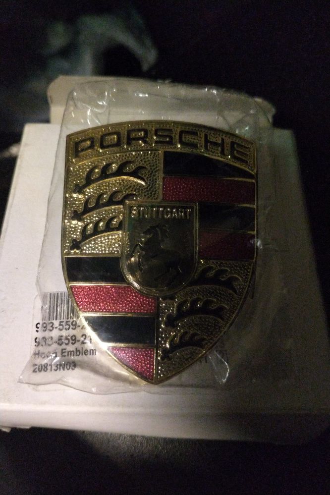 New! PORSCHE Hood Crest, Authentic OEM--Brand New in Box and Plastic