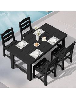 SERWALL Outdoor Dining Table Set, 67‘’ HDPE Patio Dining Set for 4, All-Weather Outdoor Table and Armless Chairs Set for Deck, Black brand new in box 