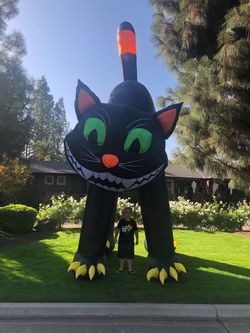 20 Foot Tall Black Halloween Inflatable Cat. Light Up. Rotating Head