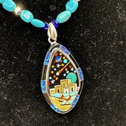 16" Turquoise Southwestern Beaded Necklace and Galaxy Night Micro Inlay Pendant