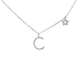 Beautiful Moon And Star Sterling Silver Necklace