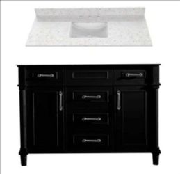 Home Decorators Collection 49 in W x 22 in D x 34.5 in H Bathroom Vanity Cabinet In Black With Stone Top