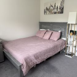 Grey Wood Queen Bed Frame 