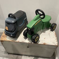 John Deere Tractor And Amazon Delivery Van Children’s Ride On Toys In Excellent Condition - Kept Inside 