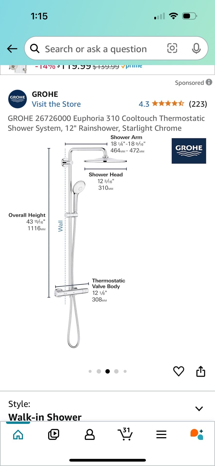 GROHE Thermostatic Shower System