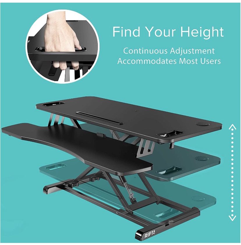 New RIF6 Adjustable Height Standing Desk C - 37 Inch Wide Laptop Riser or Dual Monitor Workstation with Handles - Easily Sit or Stand