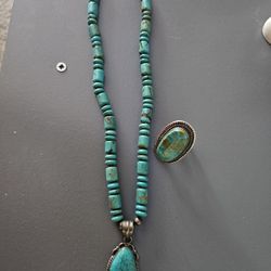 Real Turquoise And silver Necklace And ring 