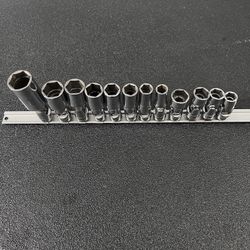 Snap-on 12pc 3/8” Drive SAE Chrome Universal Swivel Socket Set – Shallow & Deep