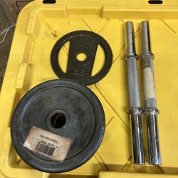 2 Standard 1in Curl Bars And 3 - 5lb Plates And 1- 21/2 lb. Plate