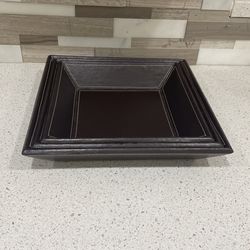 Set of 3 brown leather trays