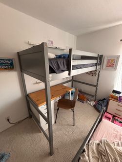 Gray Loft Twin Bed Frame with Ladder