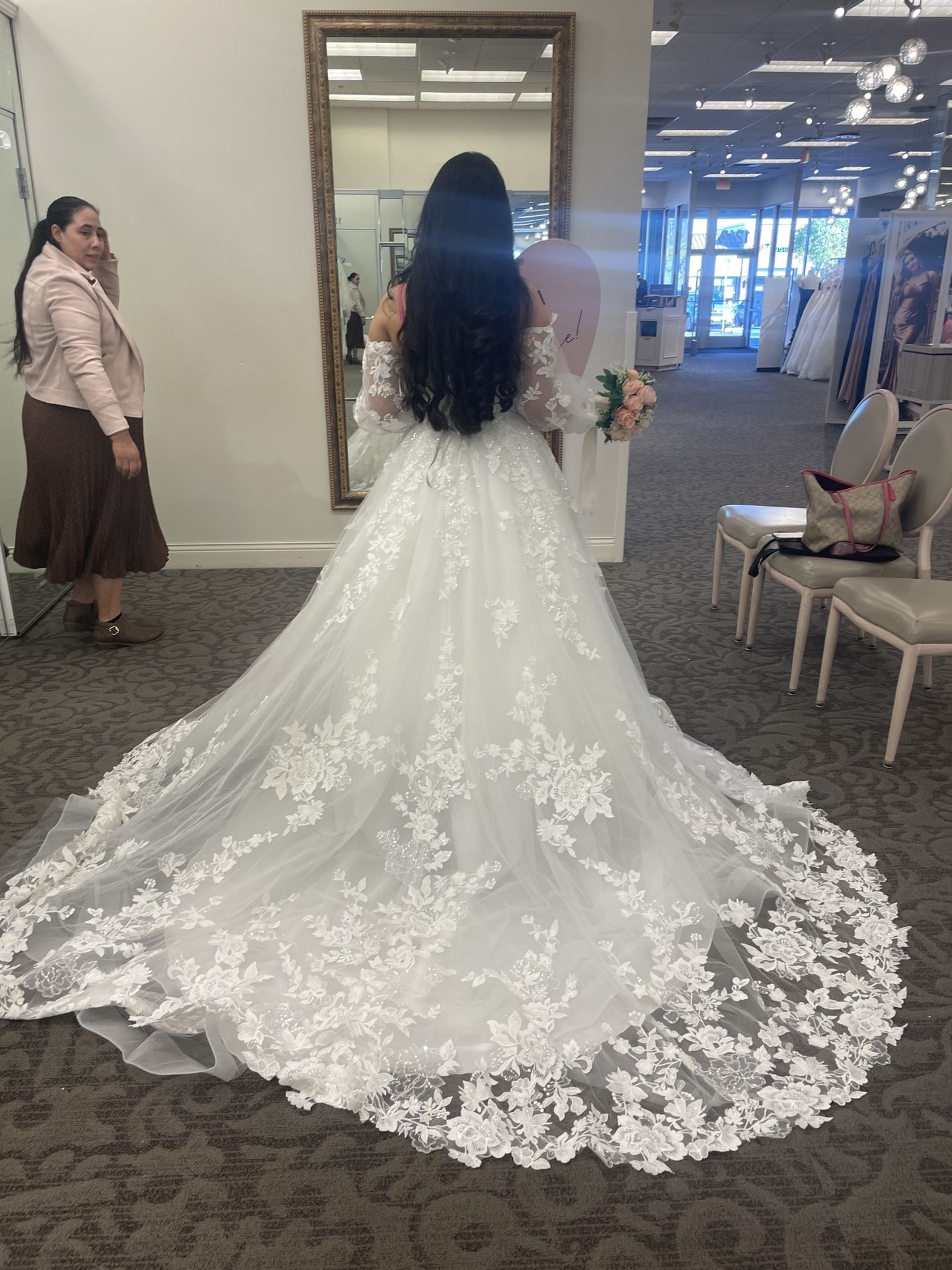 Lace Applique Gown with Removable Billow Sleeves STYLE# CWG1013