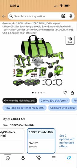 Greenworks 24V Brushless 10-Piece Tool Combo Kit
