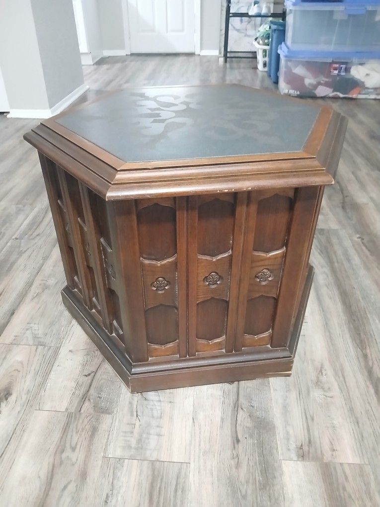 1960s Spanish Esperanto Hexagon Table With Black Slate Top