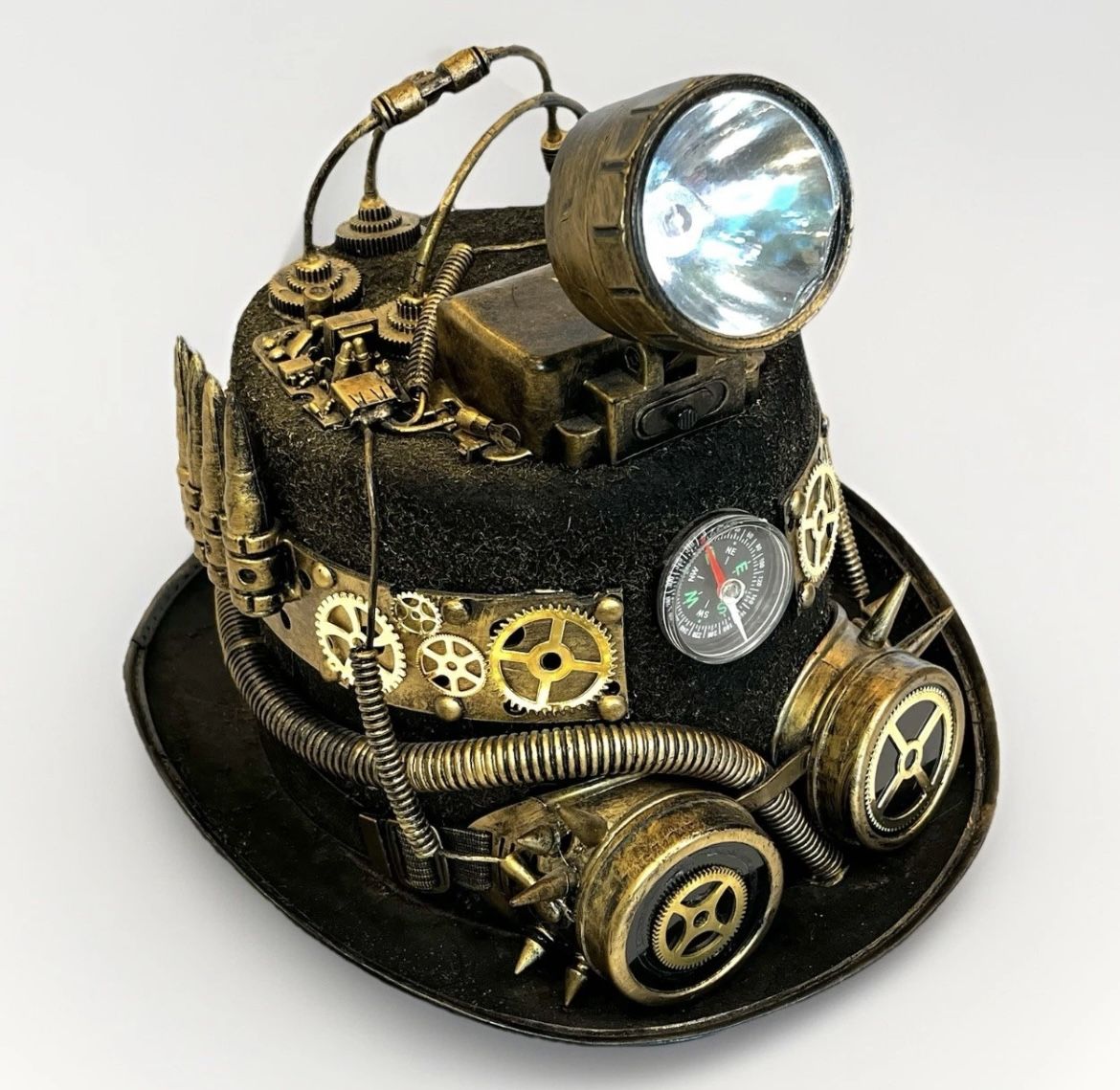 Rare Custom Steampunk Cosplay Costume Hat w/ Working Headlight & Compass | Cool!