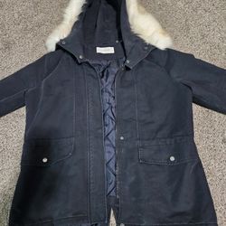 Tahari Faux Suede Fur Hood Parka Coat