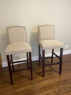 2 Bar Height Bar Stools Upholstered Nailhead