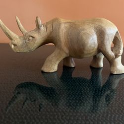 Vintage Hand Carved EXOTIC WOOD Rhino Rhinoceros Figurine Made in Kenya 9 inch