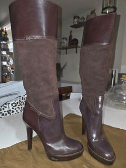 Gucci  pony tail Brown Leather & Suede Knee-High Heeled Boots
