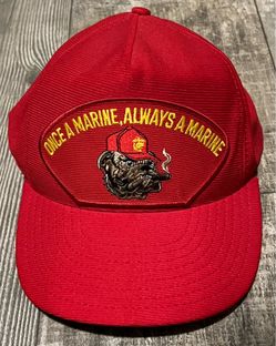 US Marine Corps Hat USMC Bulldog Patch EAGLE CREST Snapback Red Cap Made in USA