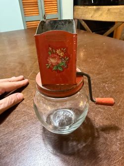 Vintage Hand-Crank Nut Grinder | Retro Floral Farmhouse Kitchen Decor