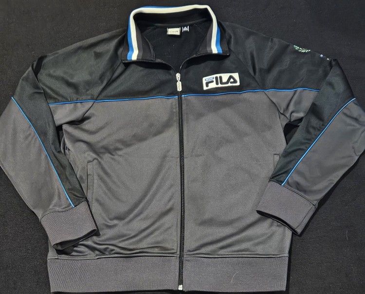 FILA Sport Italia Black Gray Blue Track Jacket Soccer Mens Size Medium